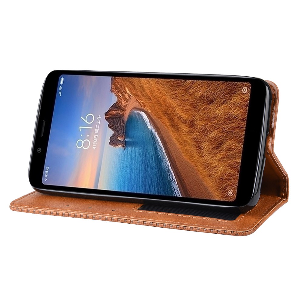 Tampa do Telefone de Carteira de Couro PU de Estilo Vintage Para Xiaomi Redmi 7a - Castanho