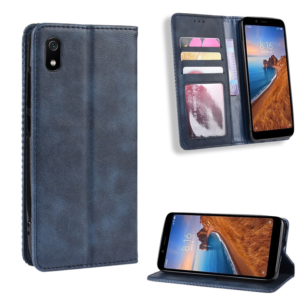 Copertina Per Telefoni Portafoglio in Pelle Per PU Vintage Per Xiaomi Redmi 7A - Blu