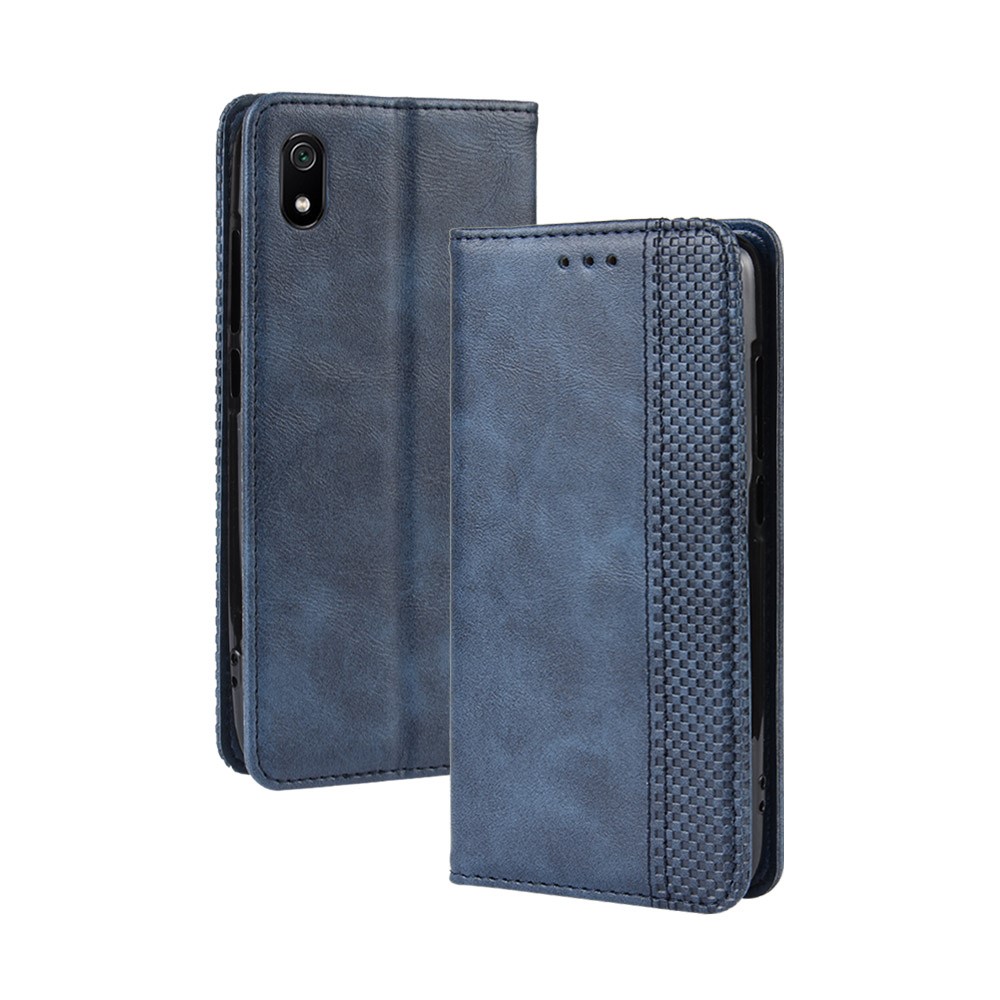 Vintage Style PU Leather Wallet Phone Cover for Xiaomi Redmi 7A - Blue-7