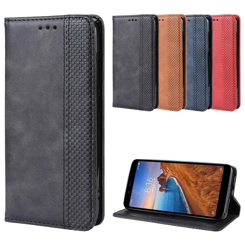 Vintage Style PU Leather Wallet Phone Cover for Xiaomi Redmi 7A - Blue-8