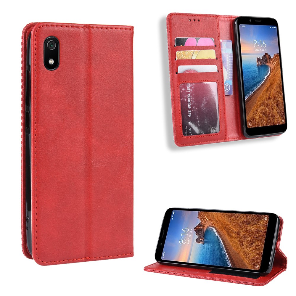 Vintage Style PU Leather Wallet Phone Cover for Xiaomi Redmi 7A - Red-1