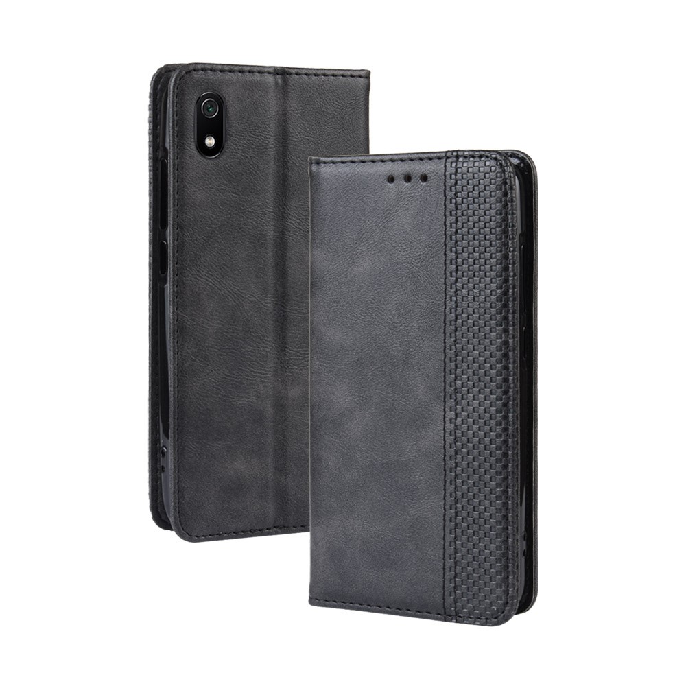 Vintage Style PU Leather Wallet Phone Cover for Xiaomi Redmi 7A - Black-7