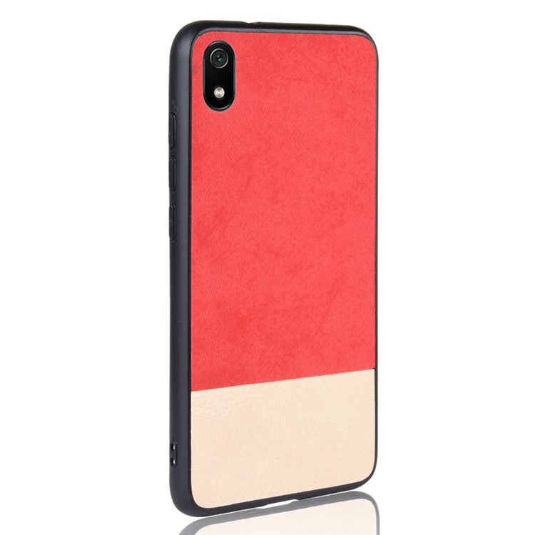 Jean Cloth Texture Dual Color Splicing PU Leather Coated PC + TPU Hybrid Phone Shell for Xiaomi Redmi 7A - Red / White-3