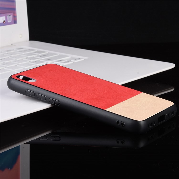 Jean Cloth Texture Dual Color Splicing PU Leather Coated PC + TPU Hybrid Phone Shell for Xiaomi Redmi 7A - Red / White-6