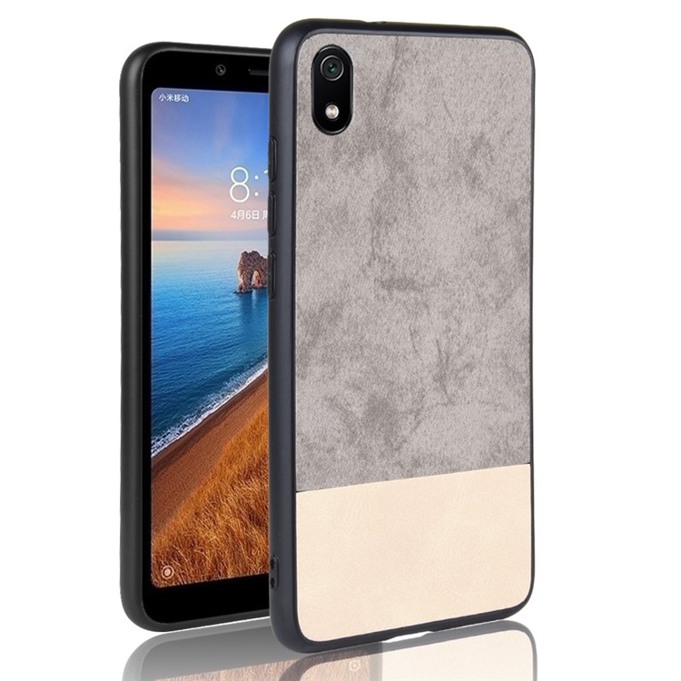 Jean Cloth Texture Dual Color Splicing PU Leather Coated PC + TPU Hybrid Phone Shell for Xiaomi Redmi 7A - Grey / White-1