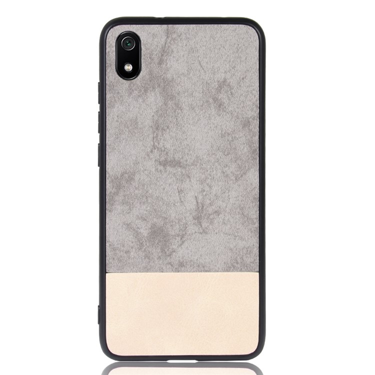 Jean Cloth Texture Dual Color Splicing PU Leather Coated PC + TPU Hybrid Phone Shell for Xiaomi Redmi 7A - Grey / White-2