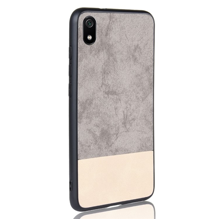 Jean Cloth Texture Dual Color Splicing PU Leather Coated PC + TPU Hybrid Phone Shell for Xiaomi Redmi 7A - Grey / White-3