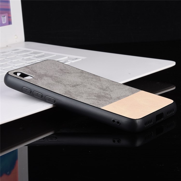 Jean Cloth Texture Dual Color Splicing PU Leather Coated PC + TPU Hybrid Phone Shell for Xiaomi Redmi 7A - Grey / White-6