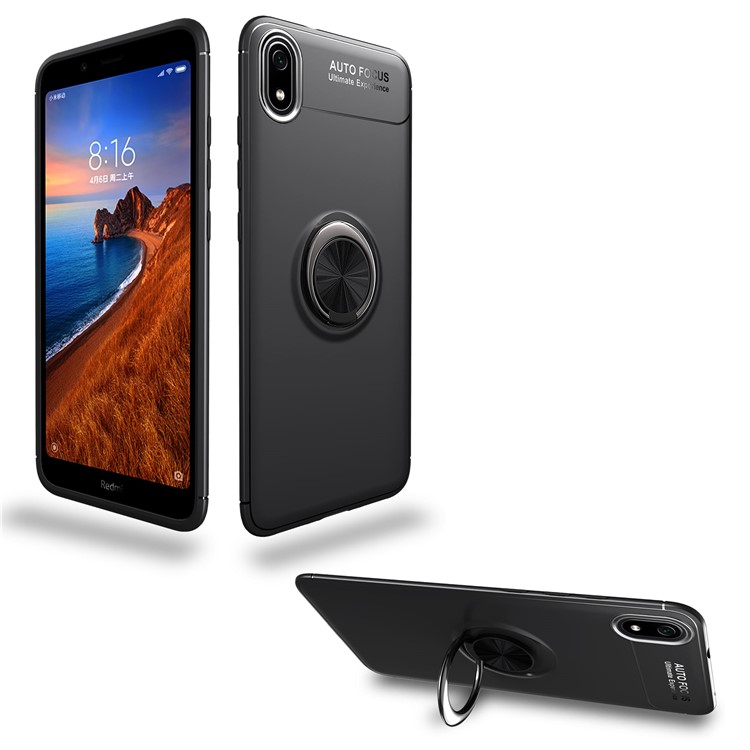 Kickstand TPU Phone Case (Built-in Magnetic Metal Sheet) for Xiaomi Redmi 7A - All Black-12