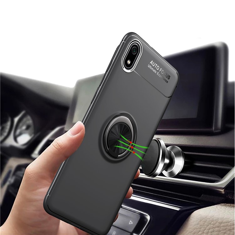 Kickstand TPU Phone Case (Built-in Magnetic Metal Sheet) for Xiaomi Redmi 7A - All Black-7
