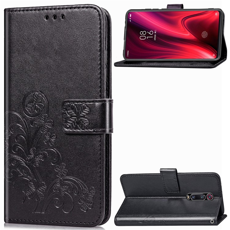 Imprint Clover Pattern Leather Wallet Case for Xiaomi Redmi K20 / Mi 9T / Redmi K20 Pro / Mi 9T Pro - Black-1