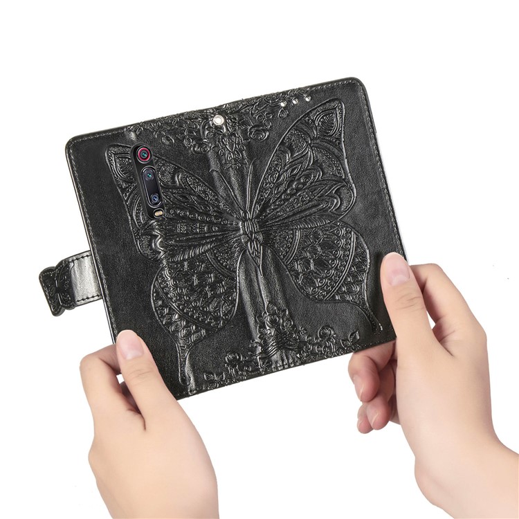 Imprint Butterfly Flower Leather Wallet Case for Xiaomi Redmi K20 / Mi 9T / Redmi K20 Pro / Mi 9T - Black-9