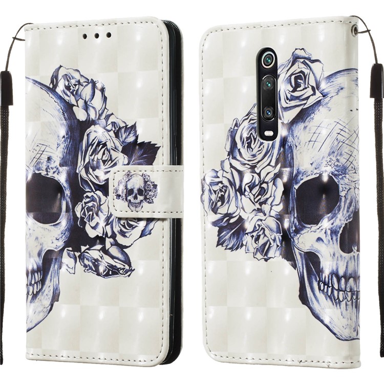 PU Leather 3D Painting Phone Shell for Xiaomi Redmi K20 / K20 Pro / Mi 9T / Mi 9T Pro - Skull Flowers-3