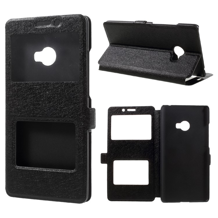 Dual View Window Silk Texture Leather Case for Xiaomi Mi Note 2 - Black-1