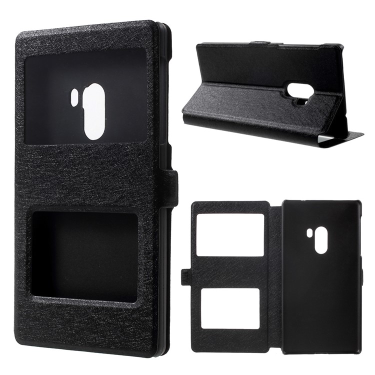 For Xiaomi Mi Mix Silk Texture Leather Case with Dual View Window - Black-1