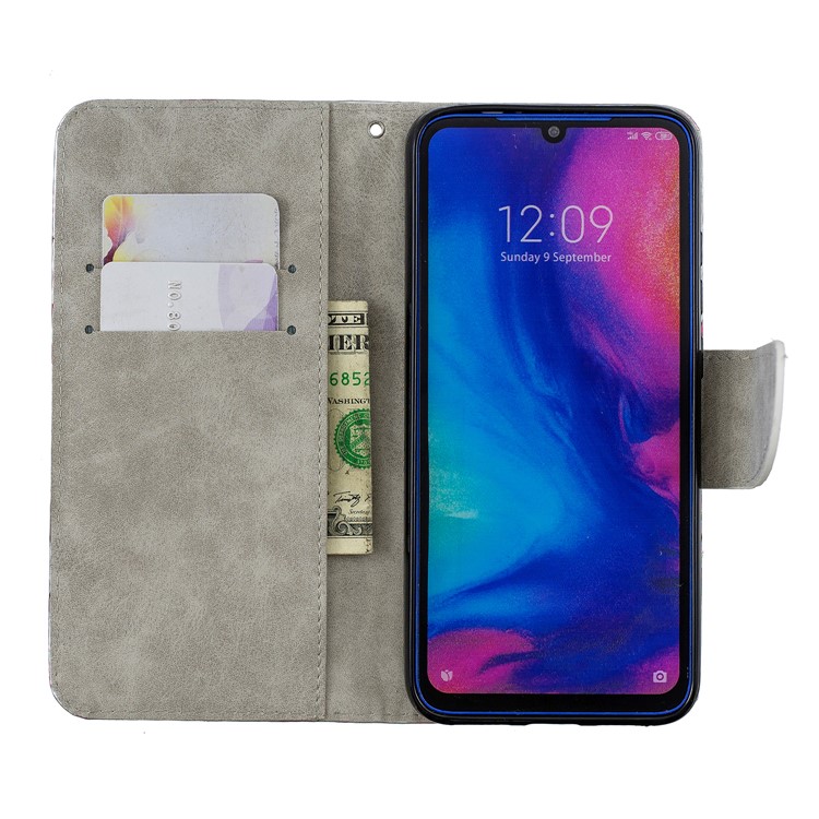 Laser Carving Leather Protective Casing with Strap for Xiaomi Redmi Note 7 / Note 7 Pro (India) / Note 7S - Flower-4