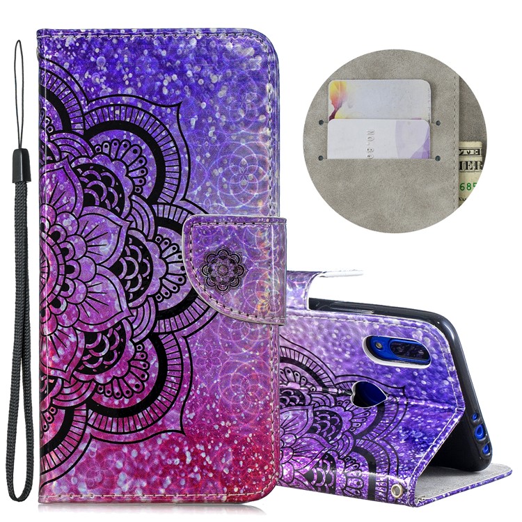 Laser Carving Leather Phone Cover with Strap for Xiaomi Redmi 7 / Redmi Y3 - Flower-1
