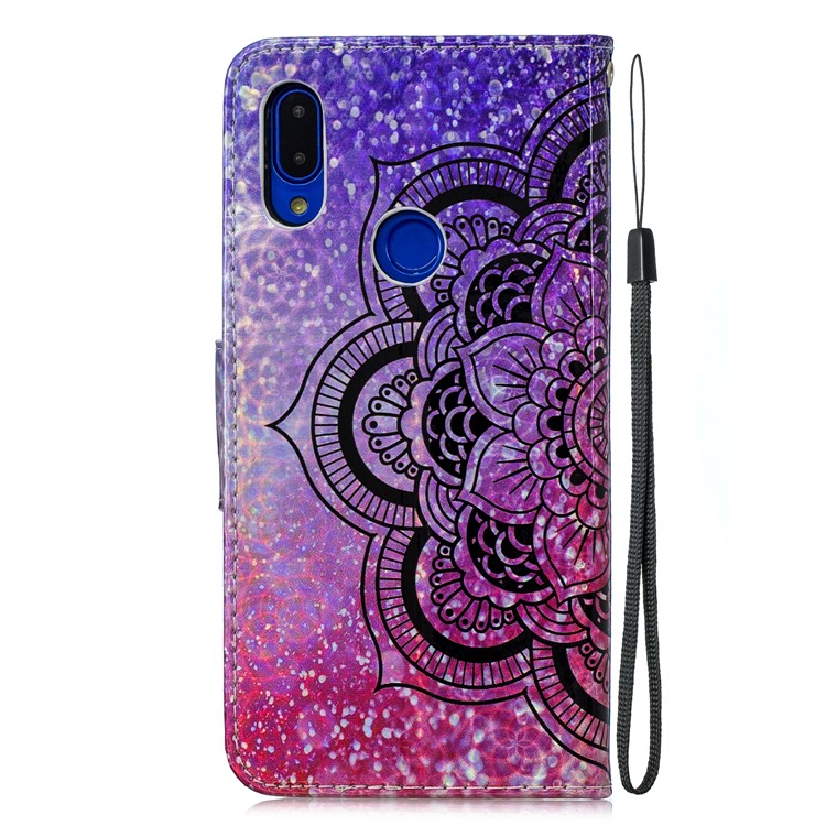 Laser Carving Leather Phone Cover with Strap for Xiaomi Redmi 7 / Redmi Y3 - Flower-3