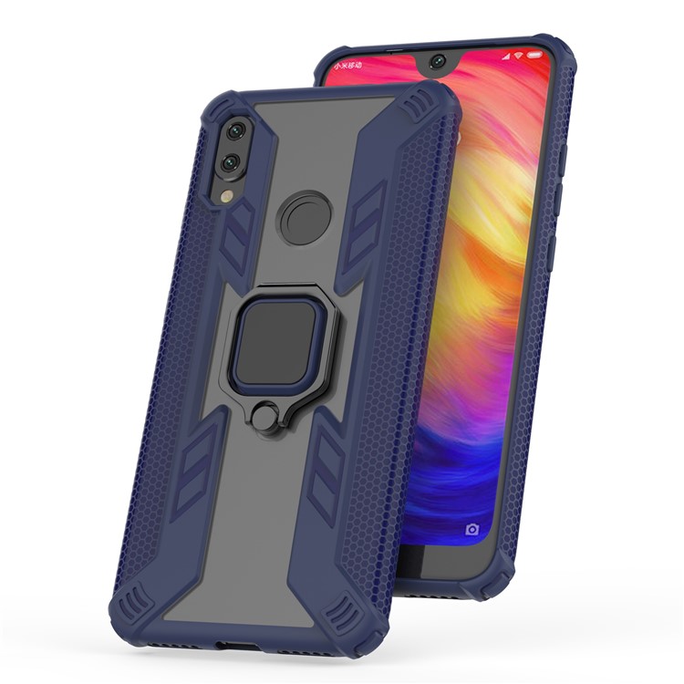 Warrior Style Ring Kickstand PC+TPU Phone Cover for Xiaomi Redmi Note 7 / Note 7 Pro (India) / Note 7S - Blue-1