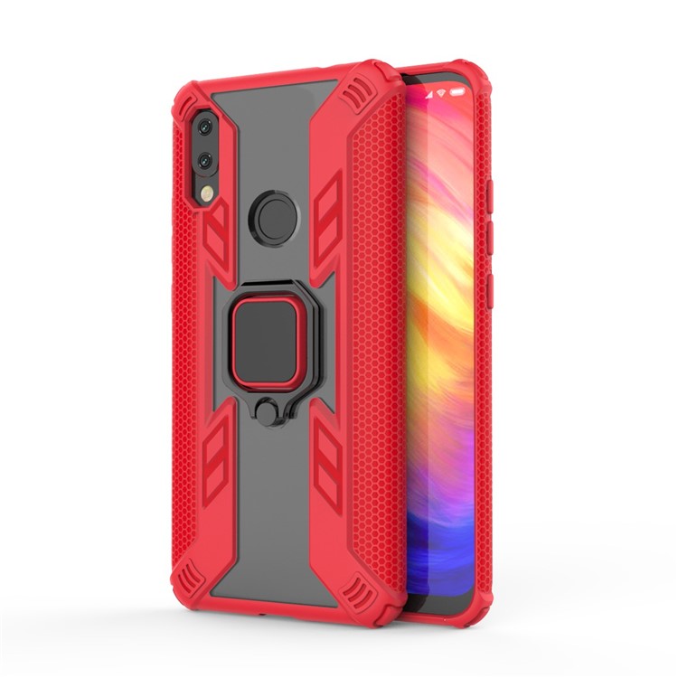 Warrior Style Rotating Ring Kickstand PC+TPU Cell Phone Case for Xiaomi Redmi 7 - Red-1