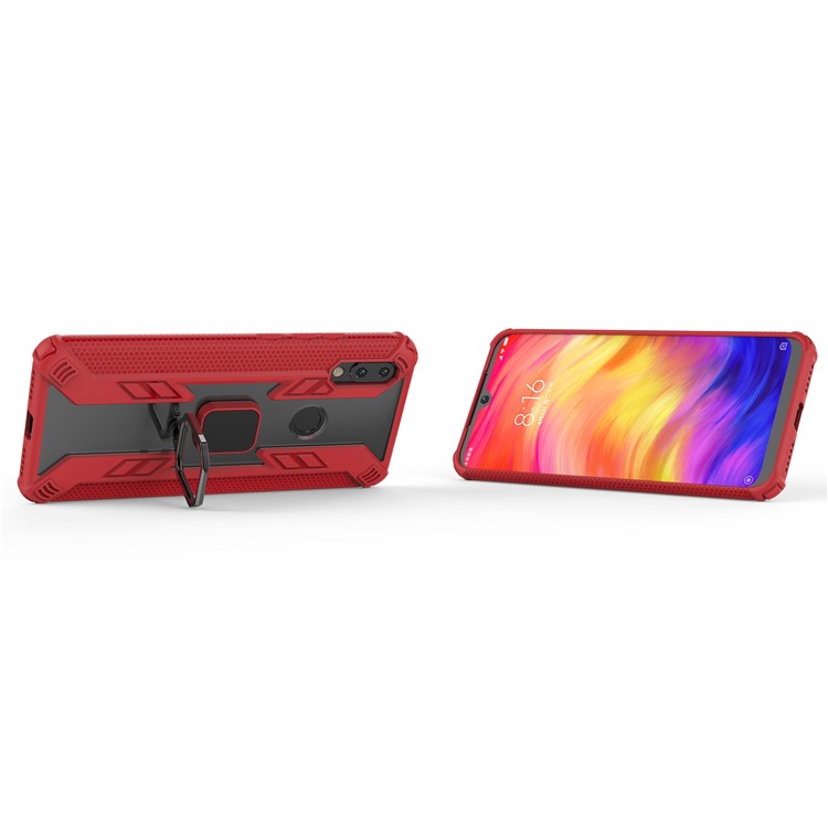 Warrior Style Rotating Ring Kickstand PC+TPU Cell Phone Case for Xiaomi Redmi 7 - Red-3