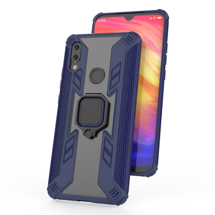 Warrior Style Rotating Ring Kickstand PC+TPU Cell Phone Case for Xiaomi Redmi 7 - Blue-1