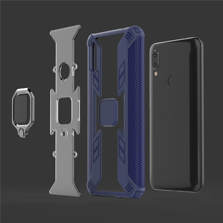 Warrior Style Rotating Ring Kickstand PC+TPU Cell Phone Case for Xiaomi Redmi 7 - Blue-4