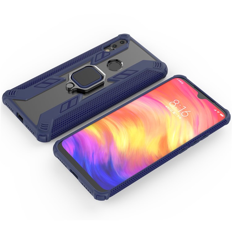 Warrior Style Rotating Ring Kickstand PC+TPU Cell Phone Case for Xiaomi Redmi 7 - Blue-5