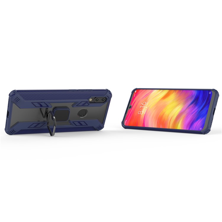 Warrior Style Rotating Ring Kickstand PC+TPU Cell Phone Case for Xiaomi Redmi 7 - Blue-6