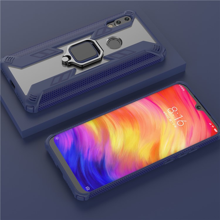 Warrior Style Rotating Ring Kickstand PC+TPU Cell Phone Case for Xiaomi Redmi 7 - Blue-7
