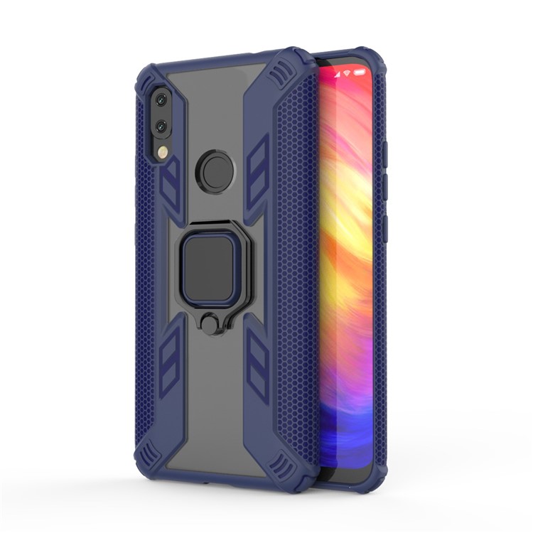 Warrior Style Rotating Ring Kickstand PC+TPU Cell Phone Case for Xiaomi Redmi 7 - Blue-9