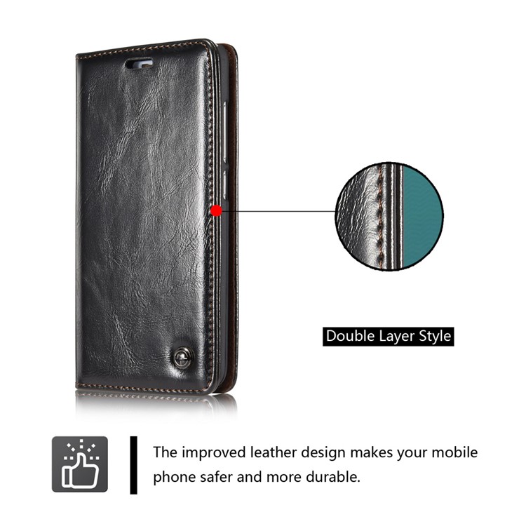 CASEME Oil Wax Leather Magnetic Wallet Case for Xiaomi Redmi Note 3/Note 3 Pro - Black-3