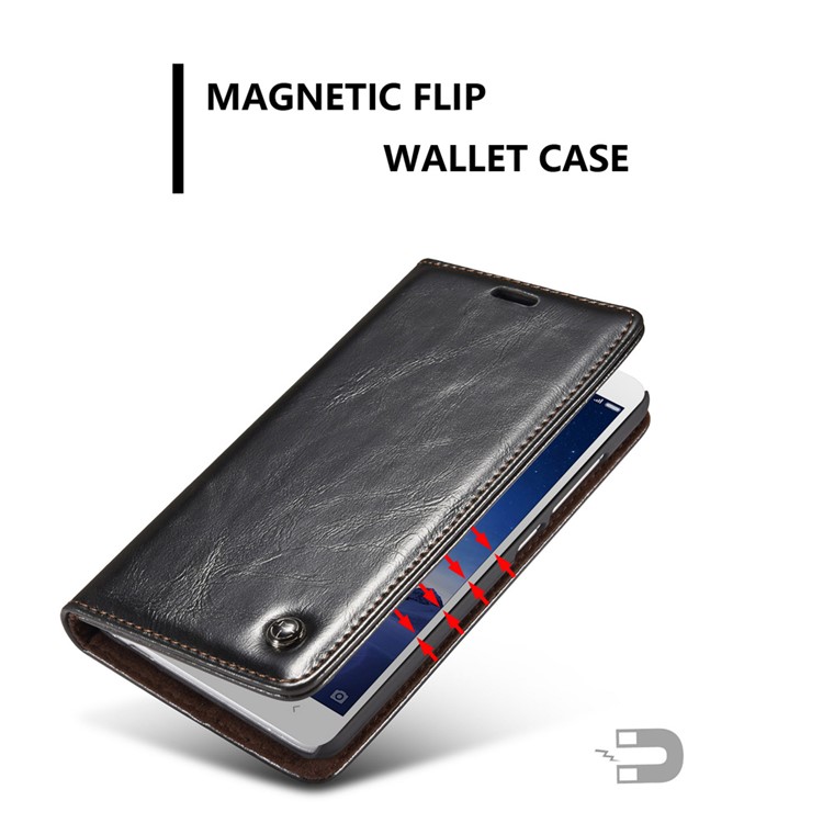 CASEME Oil Wax Leather Magnetic Wallet Case for Xiaomi Redmi Note 3/Note 3 Pro - Black-4