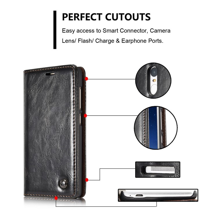 CASEME Oil Wax Leather Magnetic Wallet Case for Xiaomi Redmi Note 3/Note 3 Pro - Black-7
