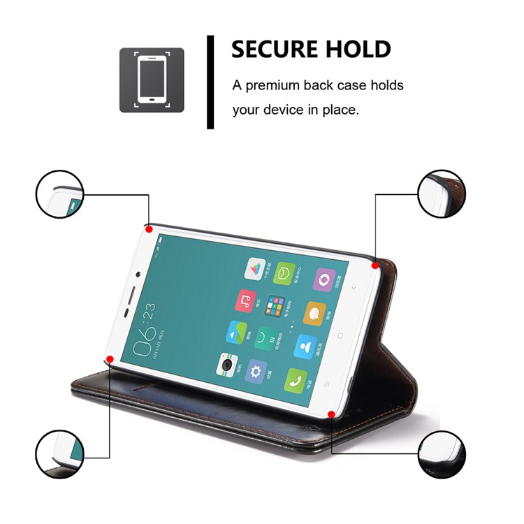 CASEME Oil Wax Leather Magnetic Wallet Case for Xiaomi Redmi Note 3/Note 3 Pro - Black-8