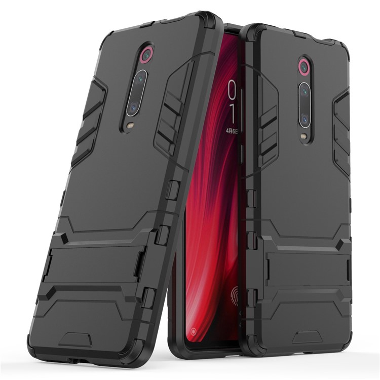 Plastica+tpu Hybrid Phone Shell Con Cavalletto Per Xiaomi Redmi K20 / K20 Pro / Mi 9t / Mi 9t Pro - Nero