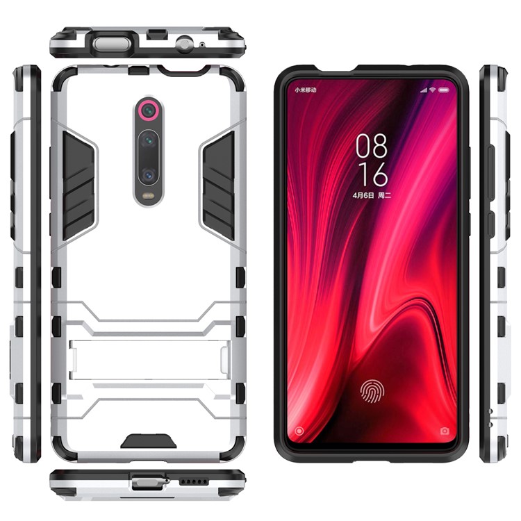 Plastic+TPU Hybrid Phone Shell with Kickstand for Xiaomi Redmi K20 / K20 Pro / Mi 9T / Mi 9T Pro - Silver-1