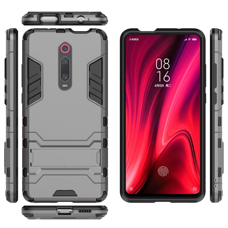 Plastic+TPU Hybrid Phone Shell with Kickstand for Xiaomi Redmi K20 / K20 Pro / Mi 9T / Mi 9T Pro - Grey-1