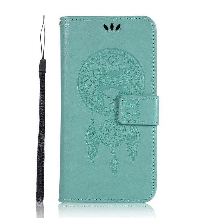 Imprint Dream Catcher Owl Leather Wallet Shell Cover for Xiaomi Redmi 7A - Cyan-2
