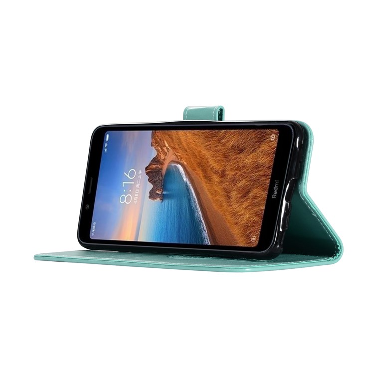 Imprint Dream Catcher Owl Leather Wallet Shell Cover for Xiaomi Redmi 7A - Cyan-4