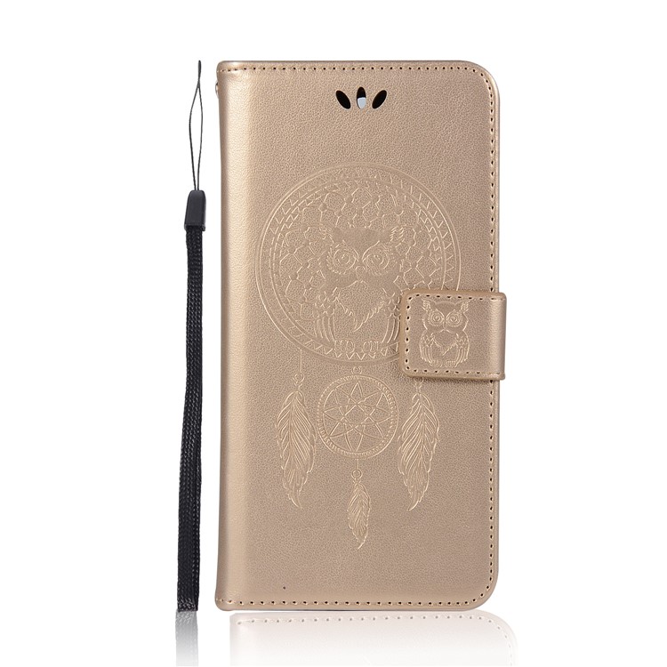 Imprint Dream Catcher Owl Leather Wallet Shell Cover for Xiaomi Redmi 7A - Gold-2