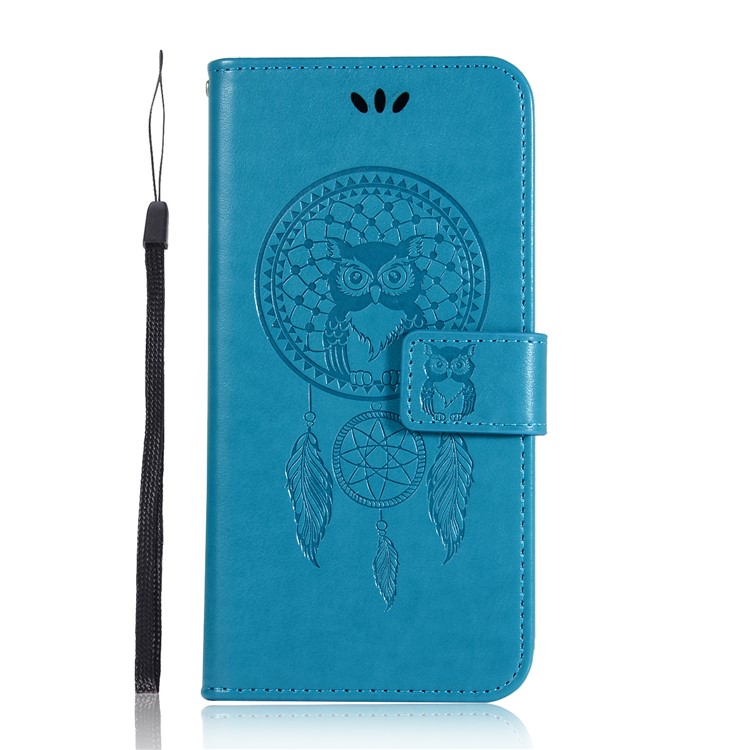 Imprint Dream Catcher Owl Leather Wallet Shell Cover for Xiaomi Redmi 7A - Blue-2