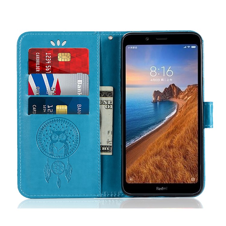 Imprint Dream Catcher Owl Leather Wallet Shell Cover for Xiaomi Redmi 7A - Blue-6