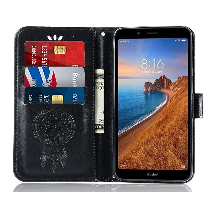 Imprint Dream Catcher Owl Leather Wallet Shell Cover for Xiaomi Redmi 7A - Black-6