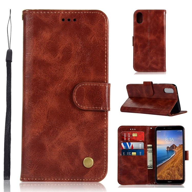 Premium Vintage Leather Wallet Case for Xiaomi Redmi 7A - Wine Red-1