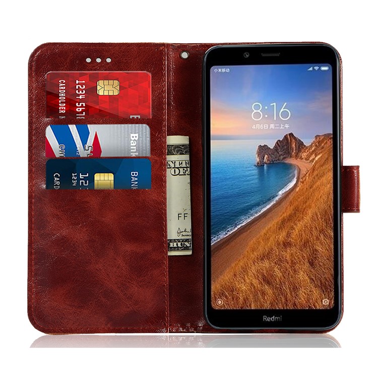 Premium Vintage Leather Wallet Case for Xiaomi Redmi 7A - Wine Red-5