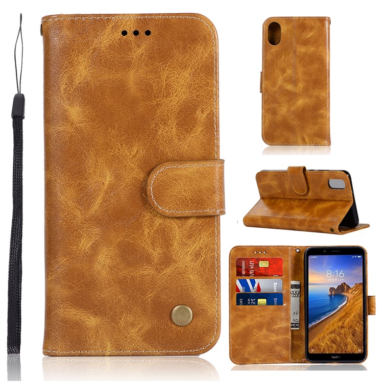 Premium Vintage Leather Wallet Case for Xiaomi Redmi 7A - Light Brown-1
