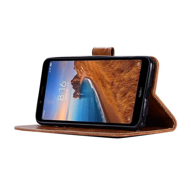 Premium Vintage Leather Wallet Case for Xiaomi Redmi 7A - Light Brown-4