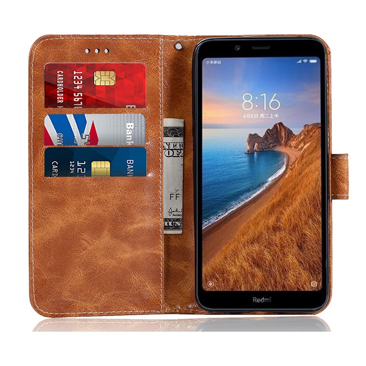 Premium Vintage Leather Wallet Case for Xiaomi Redmi 7A - Light Brown-9