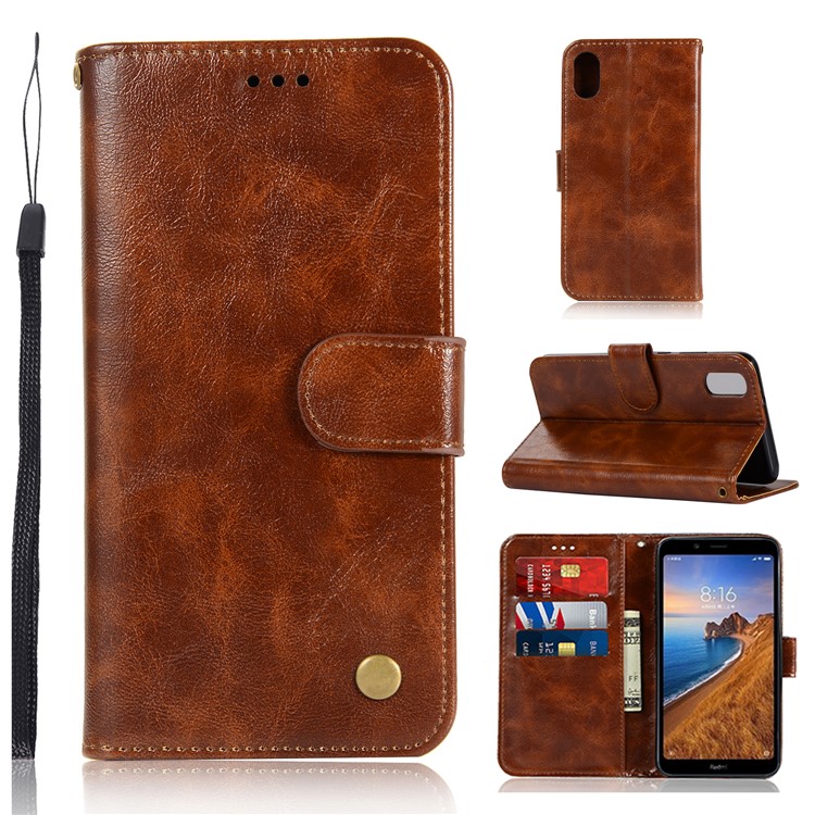Premium Vintage Leather Wallet Case for Xiaomi Redmi 7A - Dark Brown-1